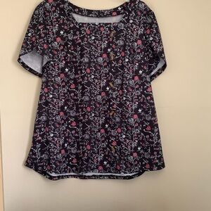 Amazon Black Floral Button-Front Blouse with Pink Accents